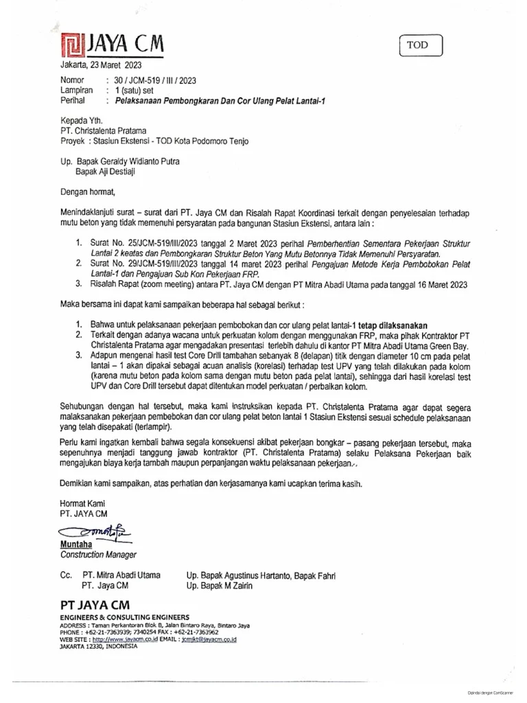 Surat Penting Kasudin Cipta Karya: PT Temasra Jaya Dihimbau Hentikan Pembongkaran Cagar Budaya di Jalan Teuku Umar
