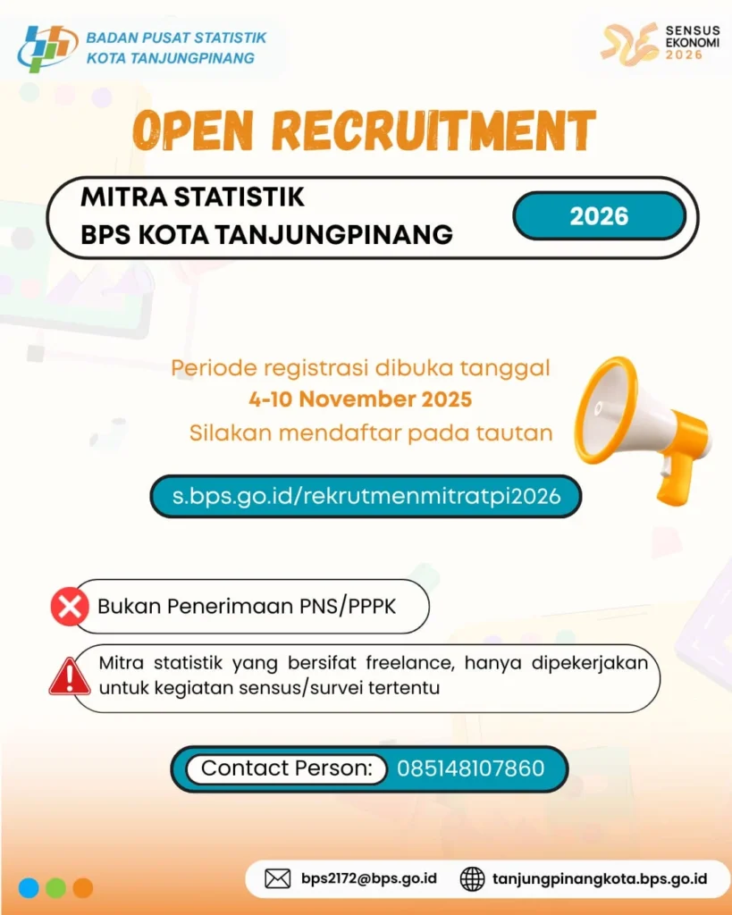 Rekrutmen Mitra Statistik BPS 2026 Dibuka: Persyaratan, Mekanisme, dan Tugas Petugas Sensus Ekonomi